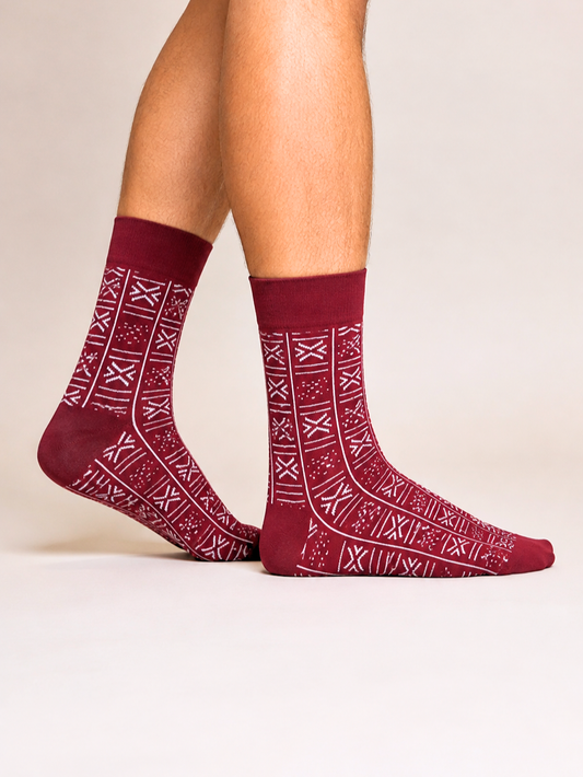 Chaussettes tribales rouge et blanc style ethnique