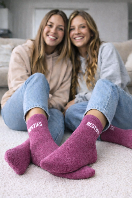 Chaussette à paillettes avec message "Besties" - fuschia