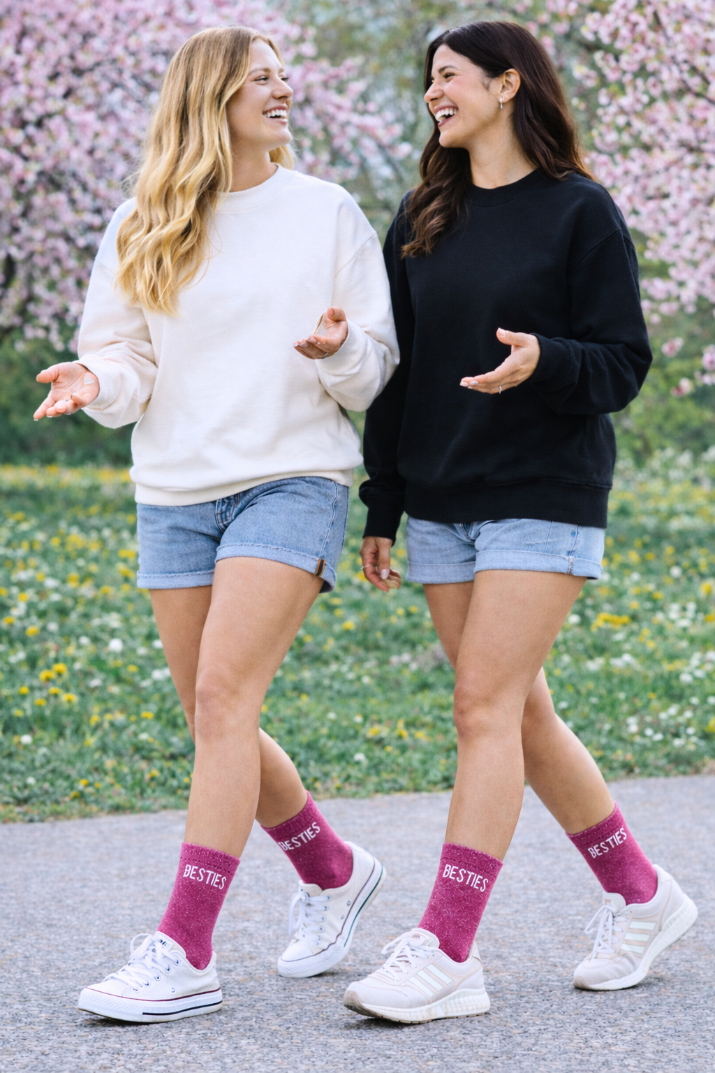 Chaussette à paillettes avec message "Besties" - fuschia