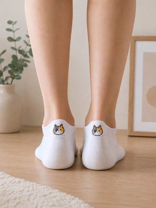 Socquettes à languette blanc - chat