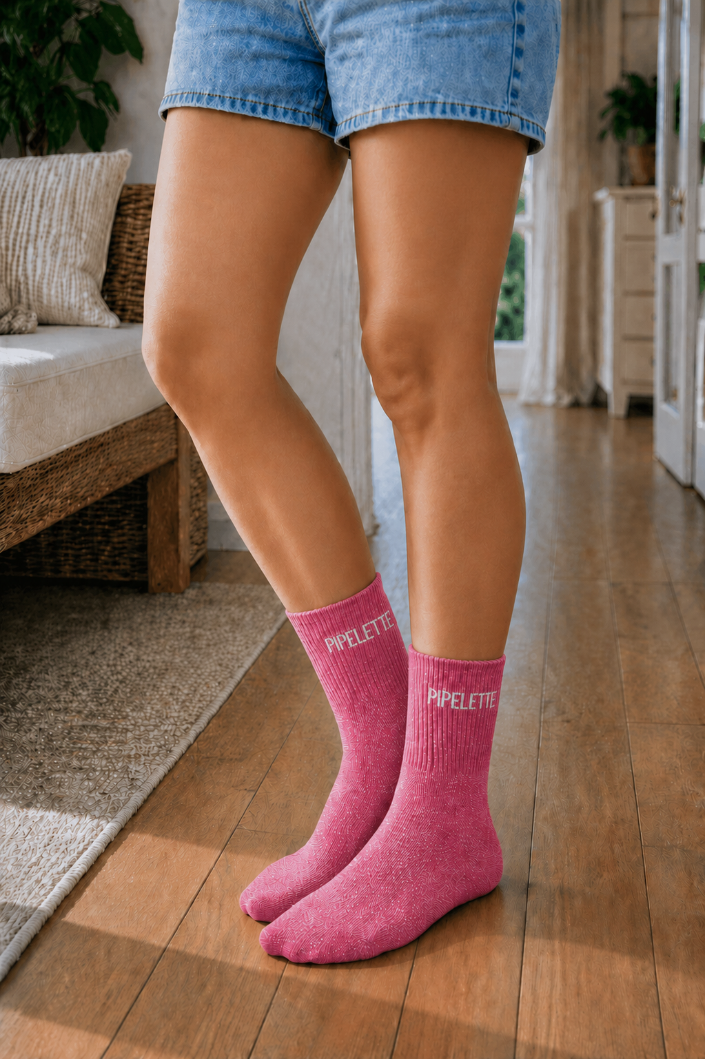 Chaussette à paillettes avec message "Pipelette"