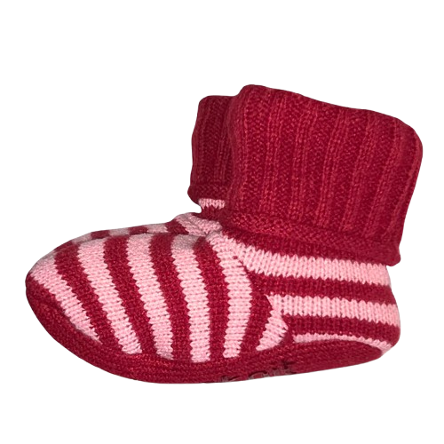 Chaussons montants bottillons à rayures rouge et rose