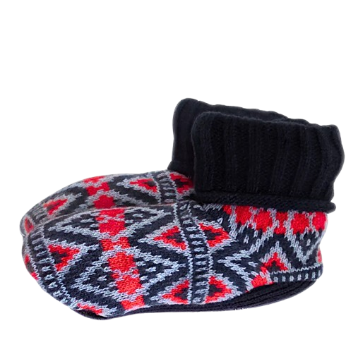 Chaussons montants bottillons motif géométrique rouge et gris