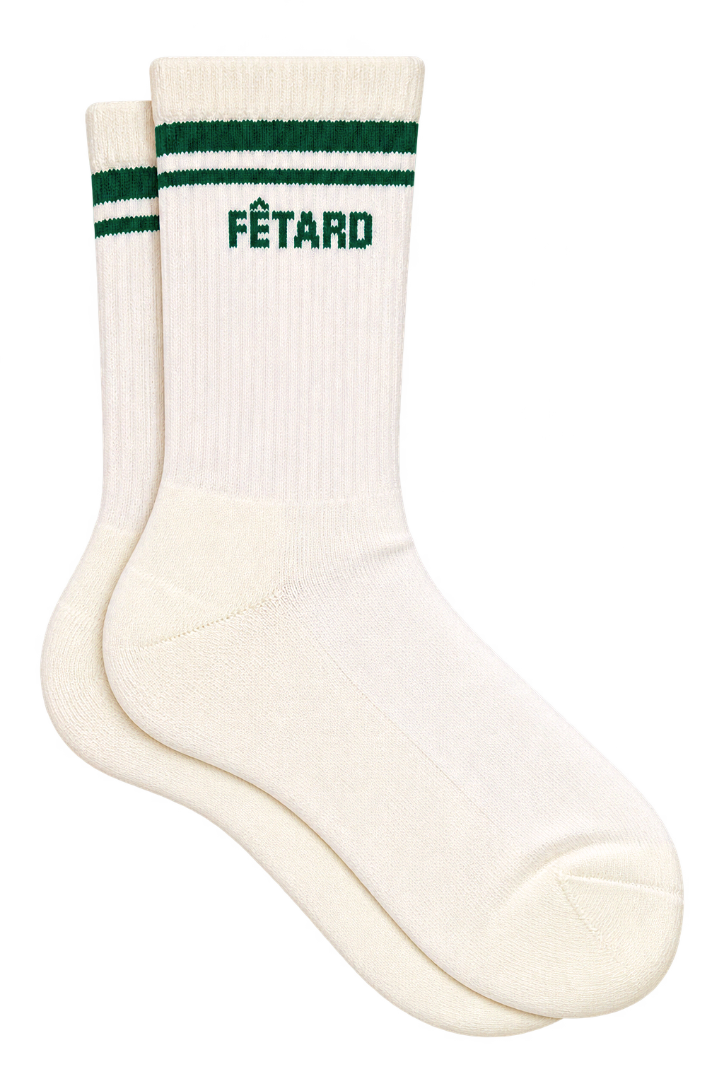 Chaussette homme - message 'FÊTARD' vert sur fond écru