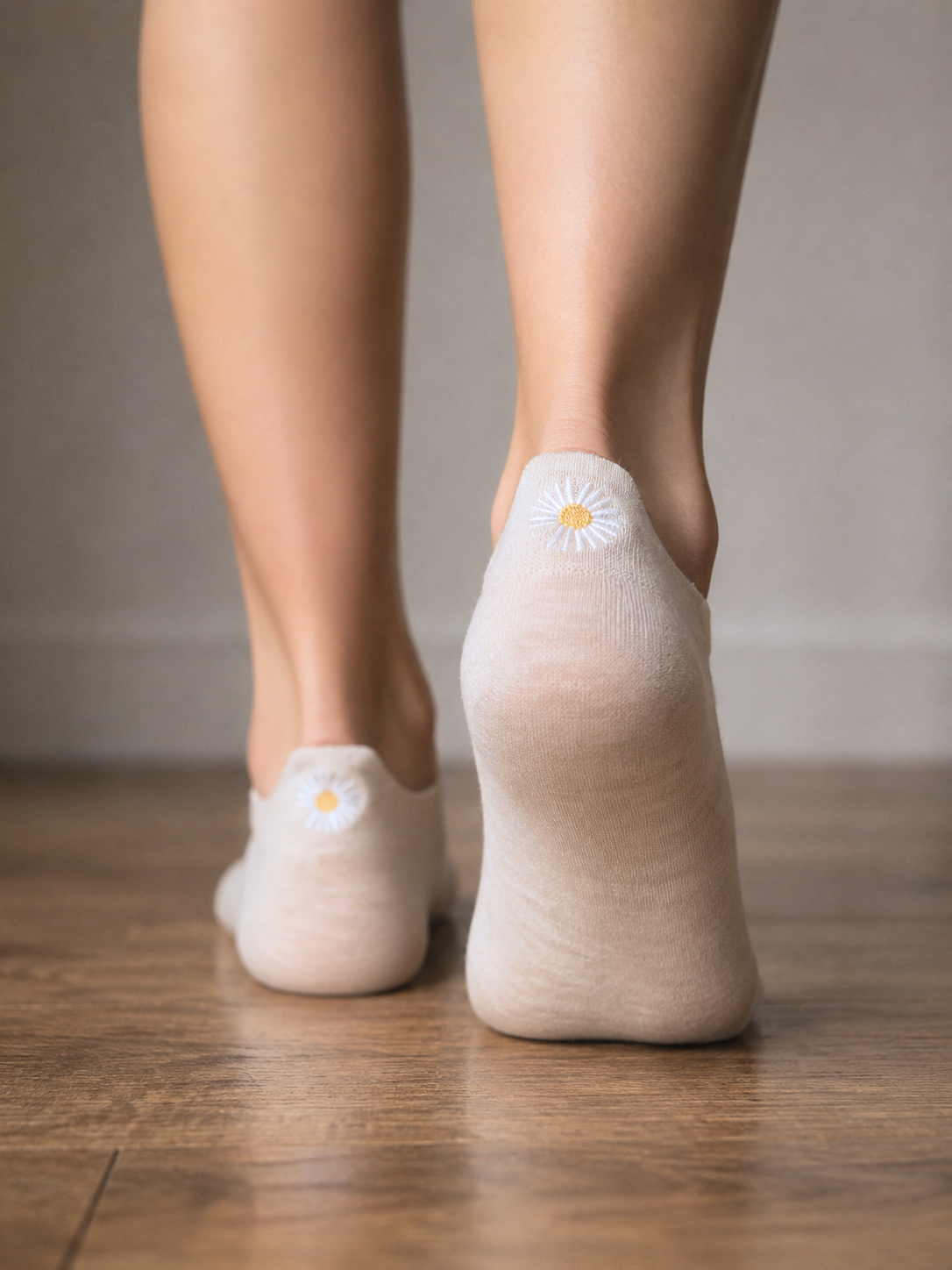 Socquettes à languette fleur - beige