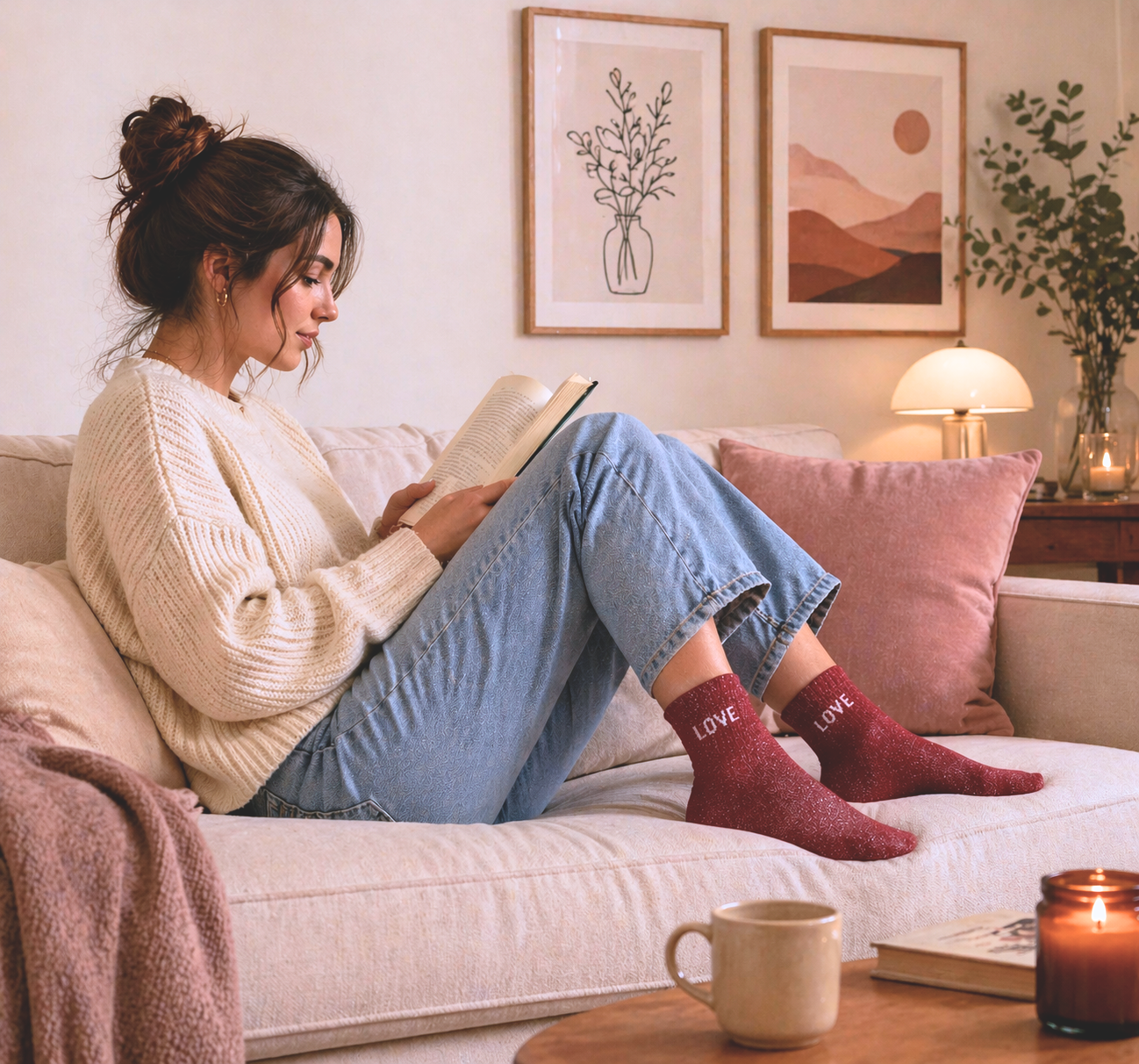 Chaussettes courtes à paillettes avec message "Love" couleur rouge