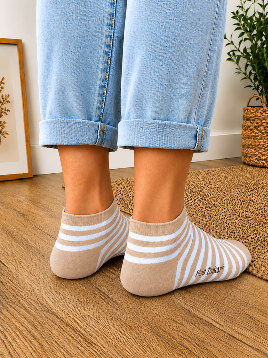 Socquettes à rayures marinières beige