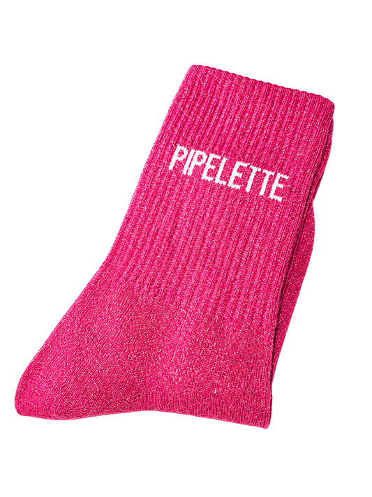 Chaussette à paillettes avec message "Pipelette"