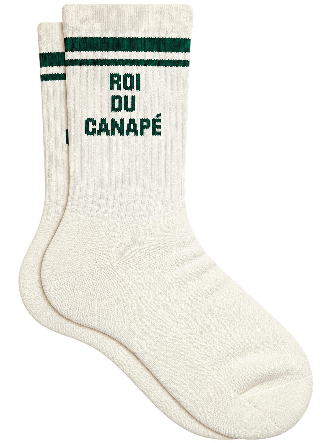 Chaussette homme - message 'ROI DU CANAPÉ' vert sur fond écru