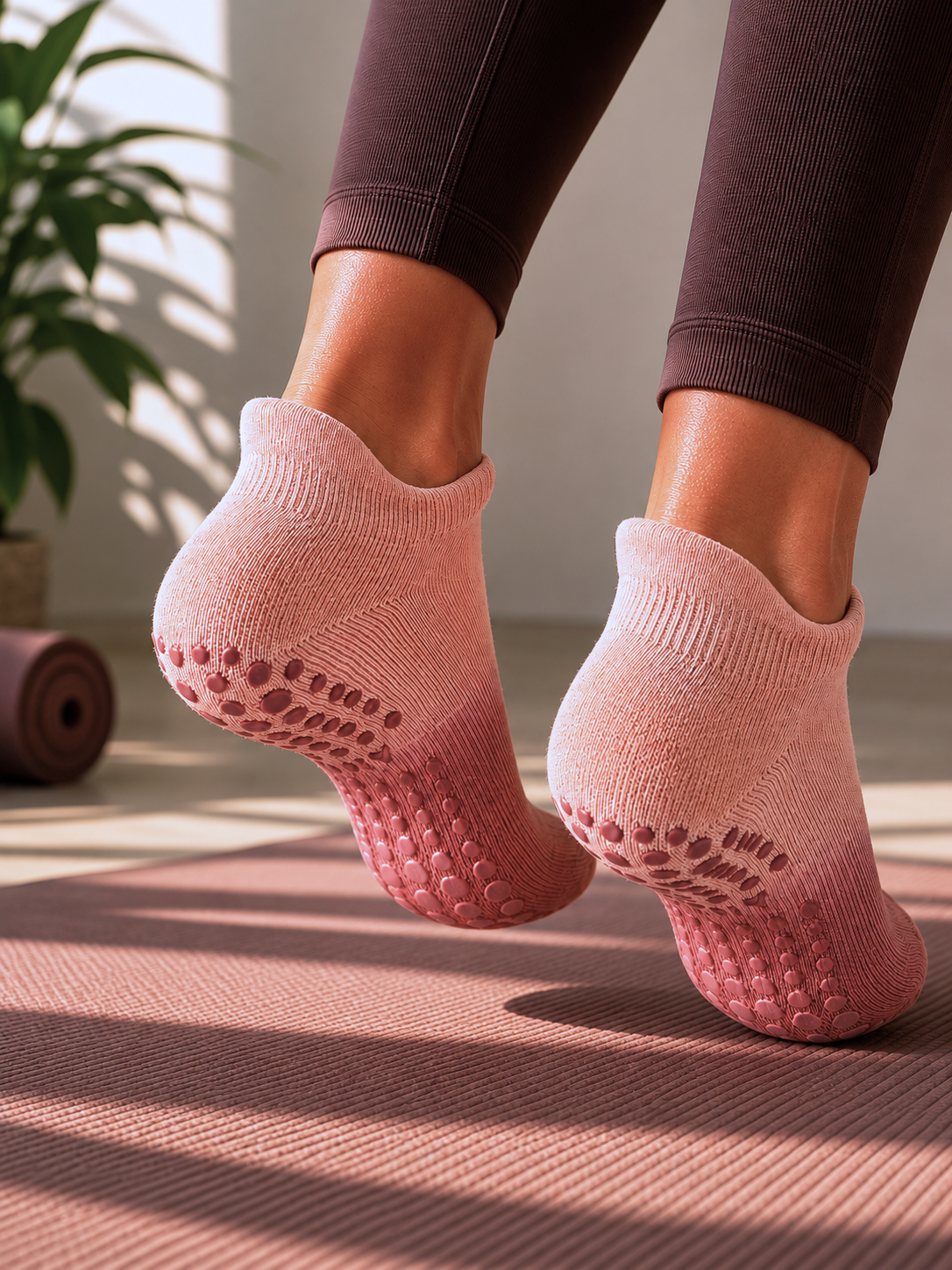 Chaussettes antidérapantes pilates et yoga orange pêche