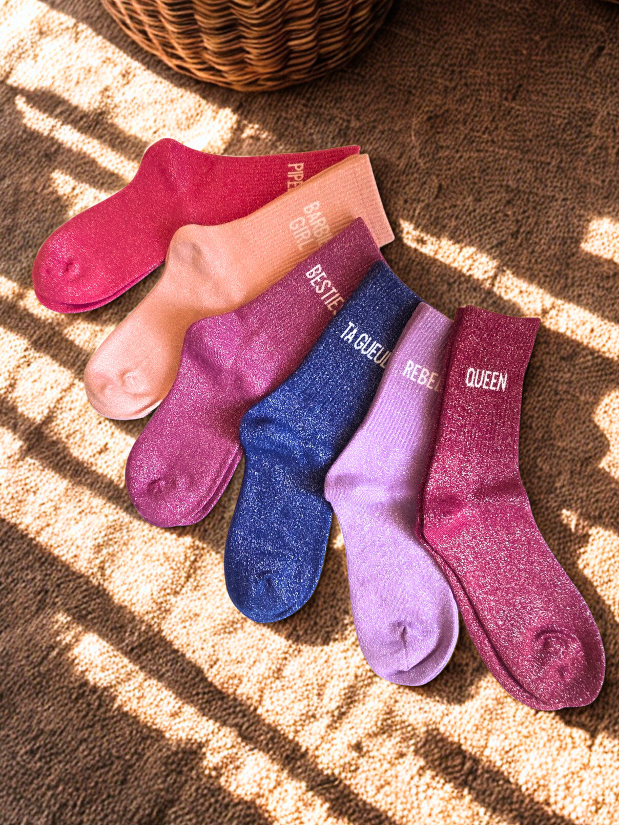 Chaussettes à paillettes avec message