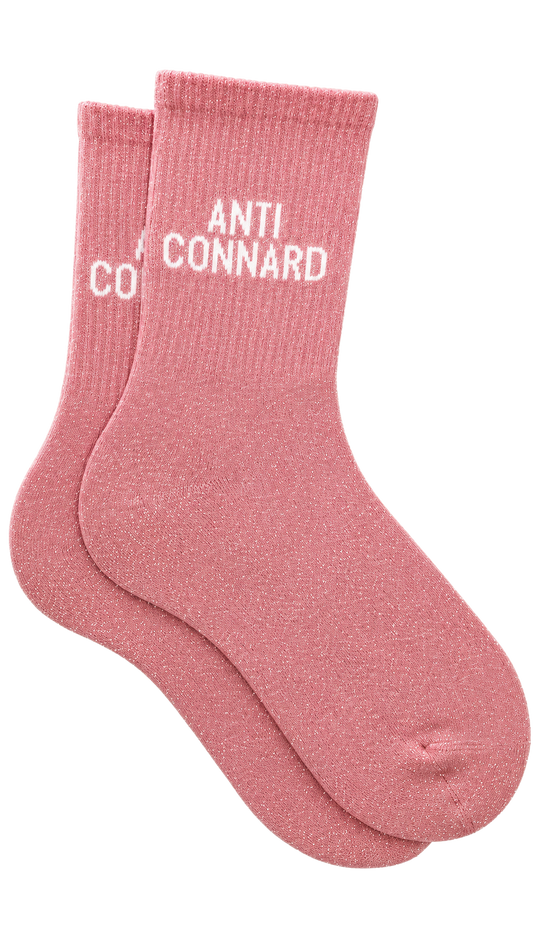 Chaussettes à paillettes avec message "Anti connard" couleur rose