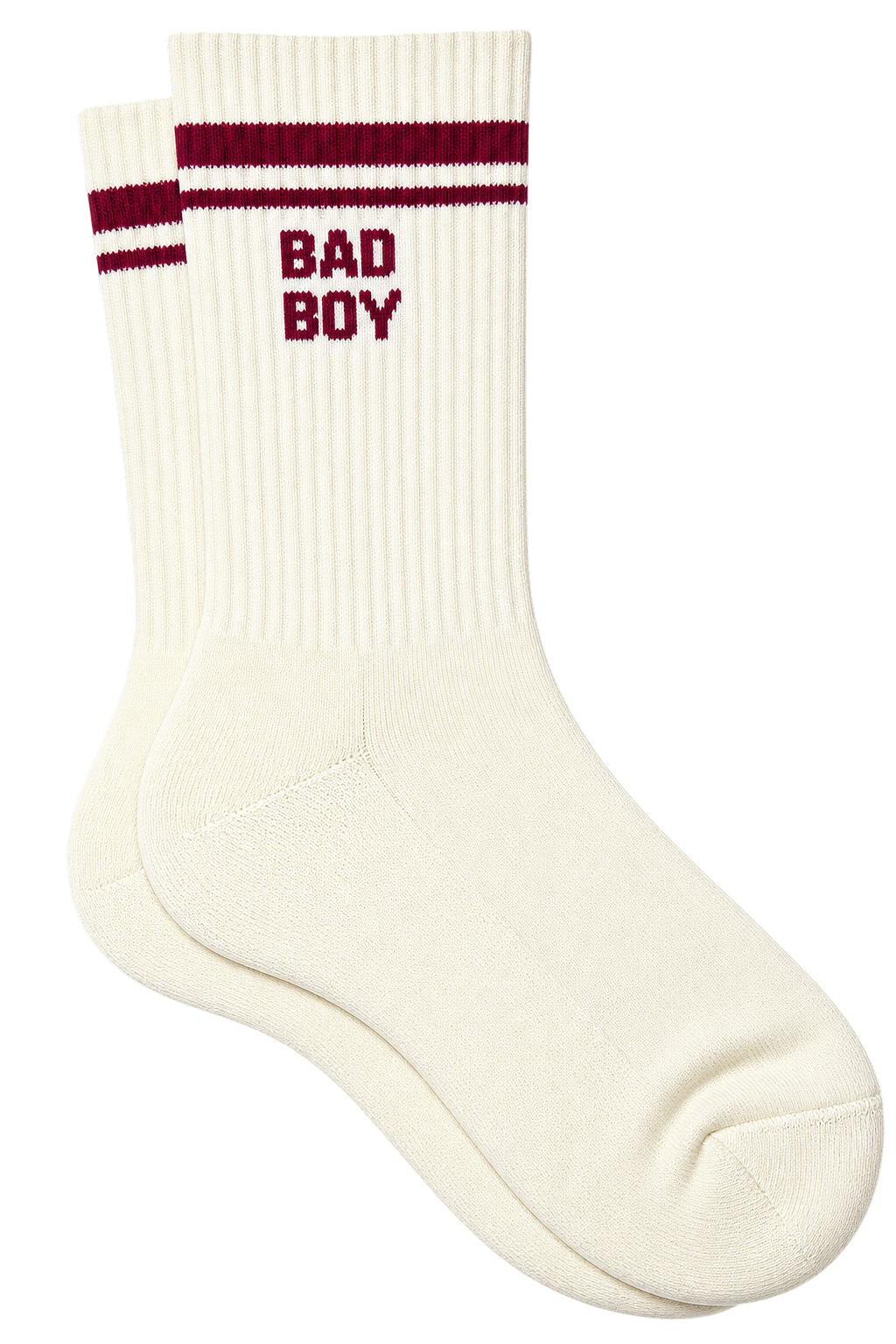 Chaussette homme - message 'BAD BOY' bordeaux sur fond écru