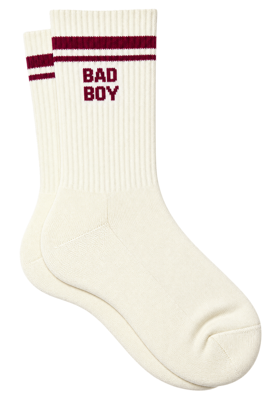 Chaussette homme - message 'BAD BOY' bordeaux sur fond écru
