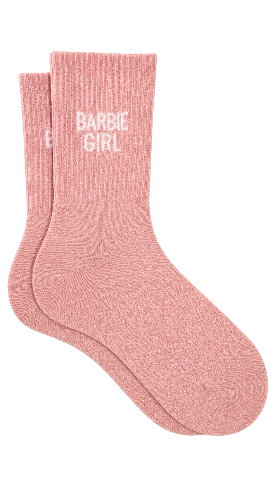 Chaussette à paillettes avec message "Barbie Girl" - rose