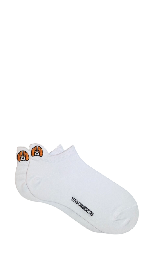 Socquettes à languette chien - blanc beagle