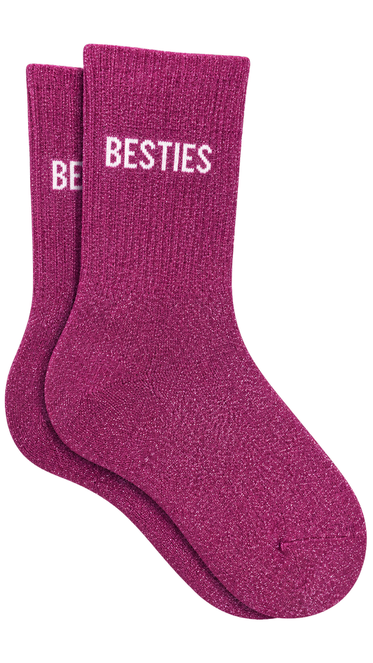 Chaussette à paillettes avec message "Besties" - fuschia