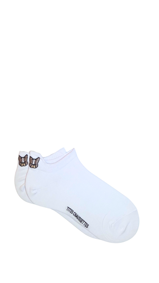 Socquettes à languette chien - blanc bulldog
