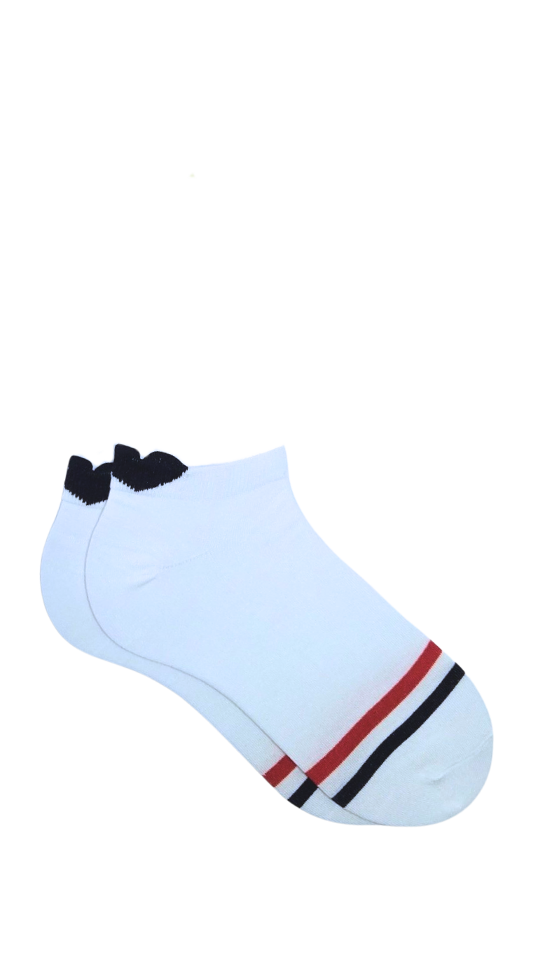 Socquettes double rayure rouge et bleu - cœur rouge sur languette