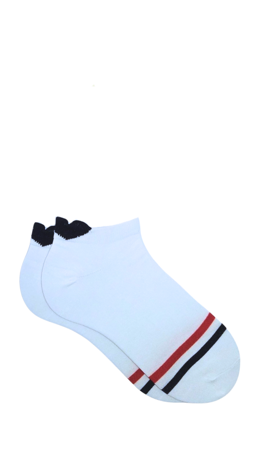 Socquettes double rayure rouge et bleu - cœur rouge sur languette