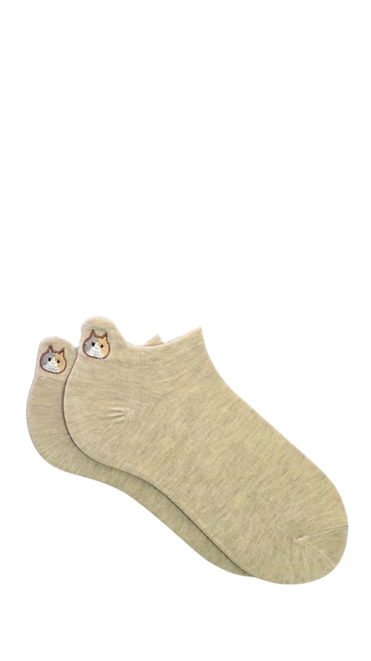 Socquettes à languette beige - chat