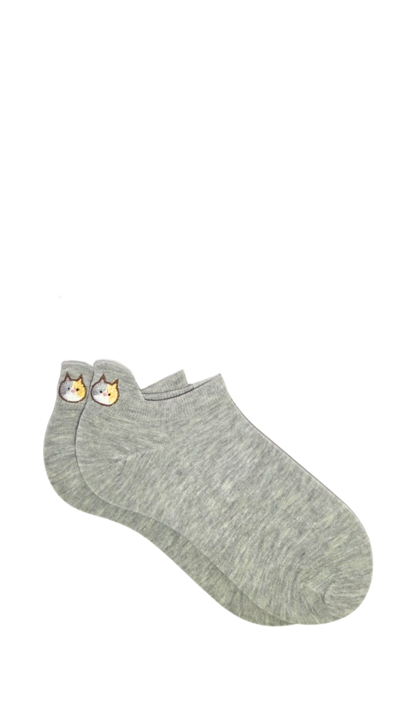 Socquettes à languette gris - chat
