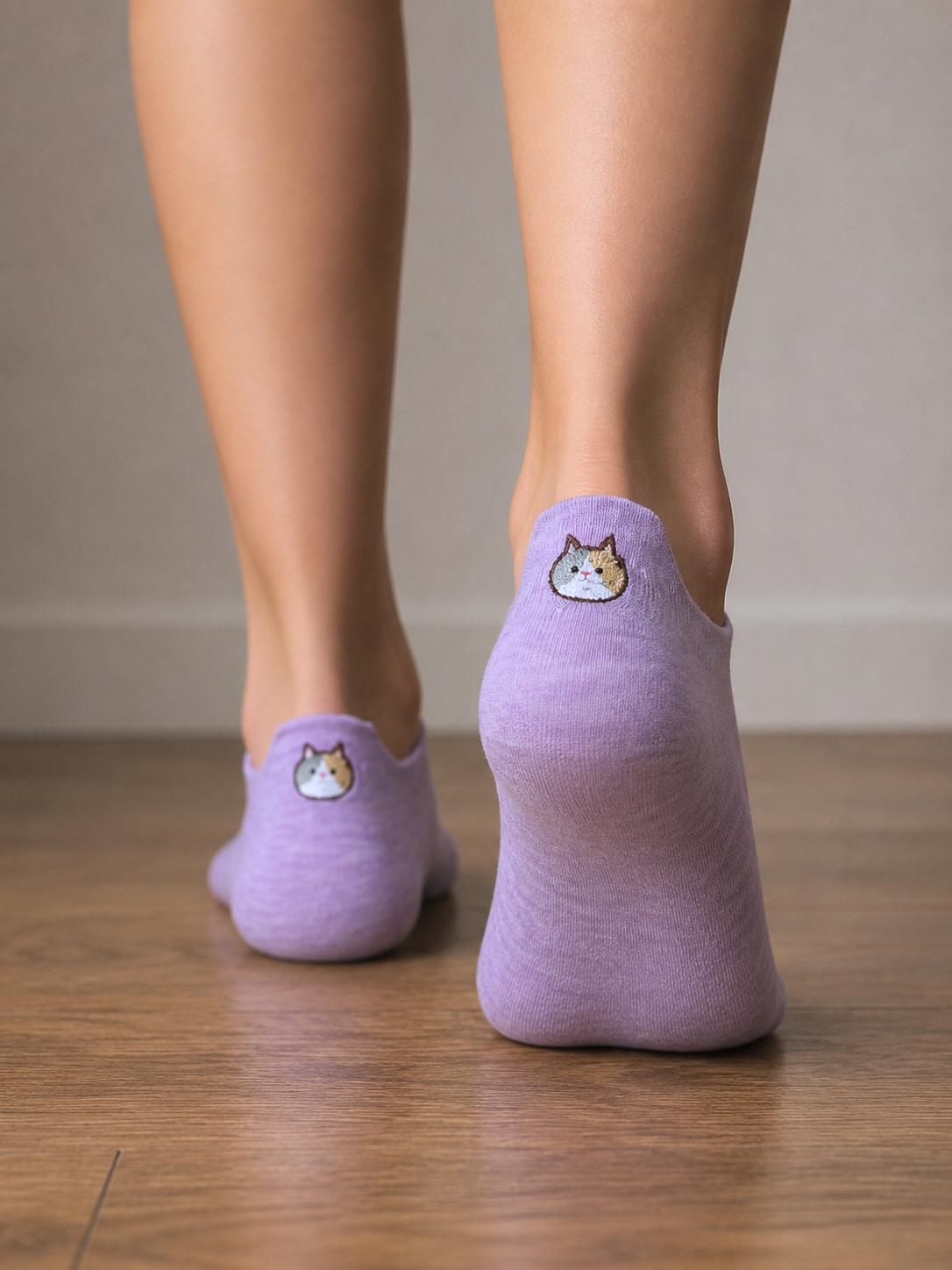 Socquettes à languette violet - chat