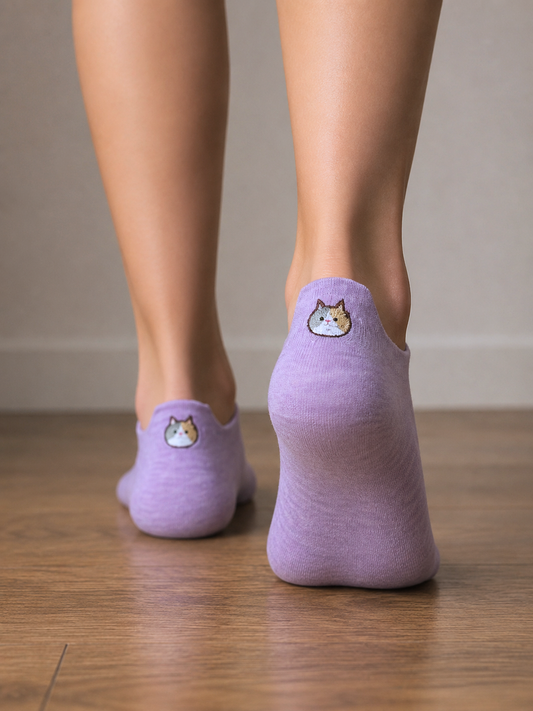 Socquettes à languette violet - chat