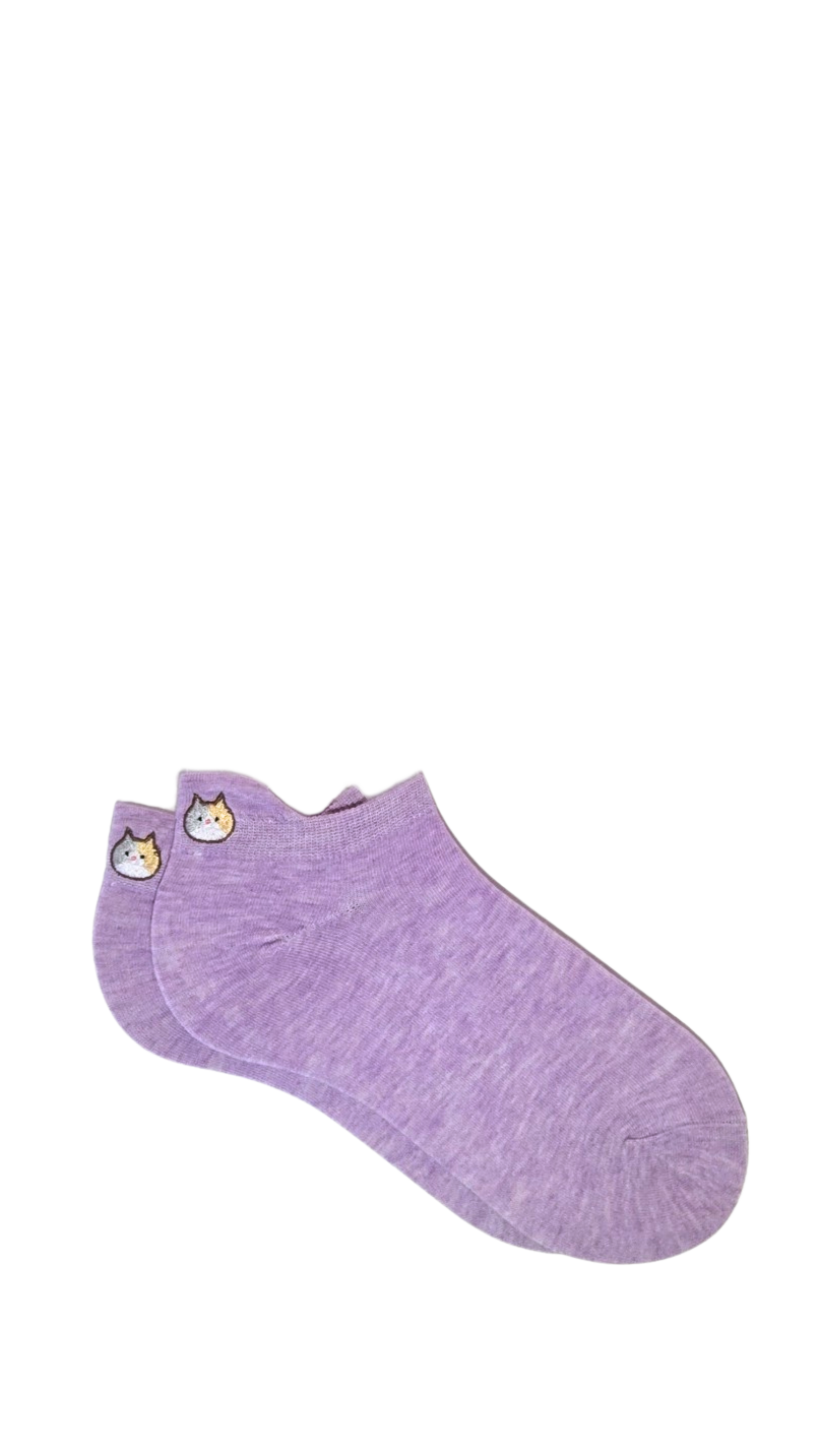 Socquettes à languette violet - chat
