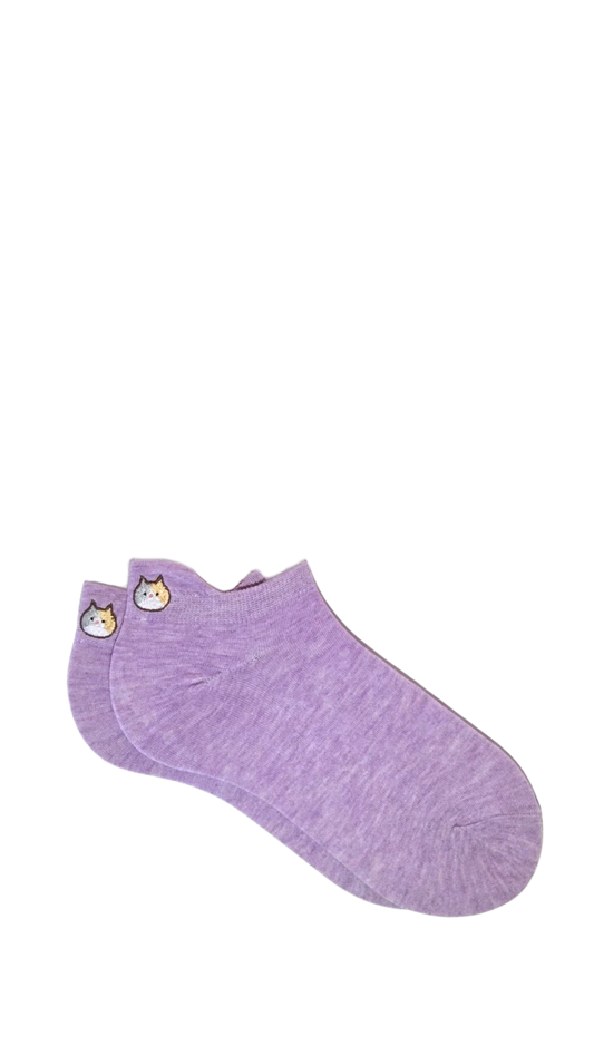 Socquettes à languette violet - chat