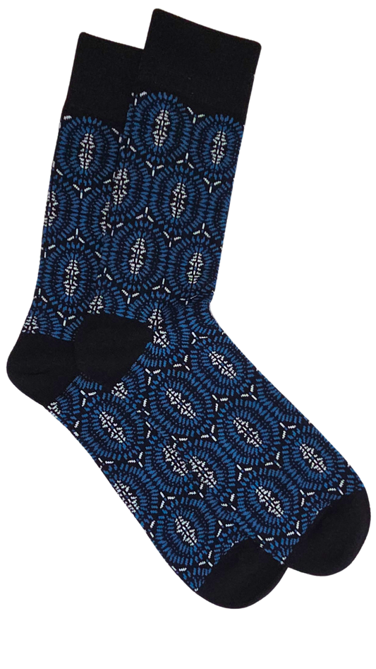 Chaussettes style ethnique motif tribal bleu et noir