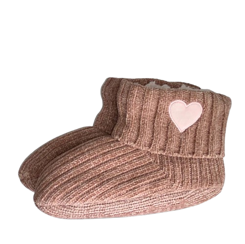 Chaussons montants bottillons marron avec cœur rose