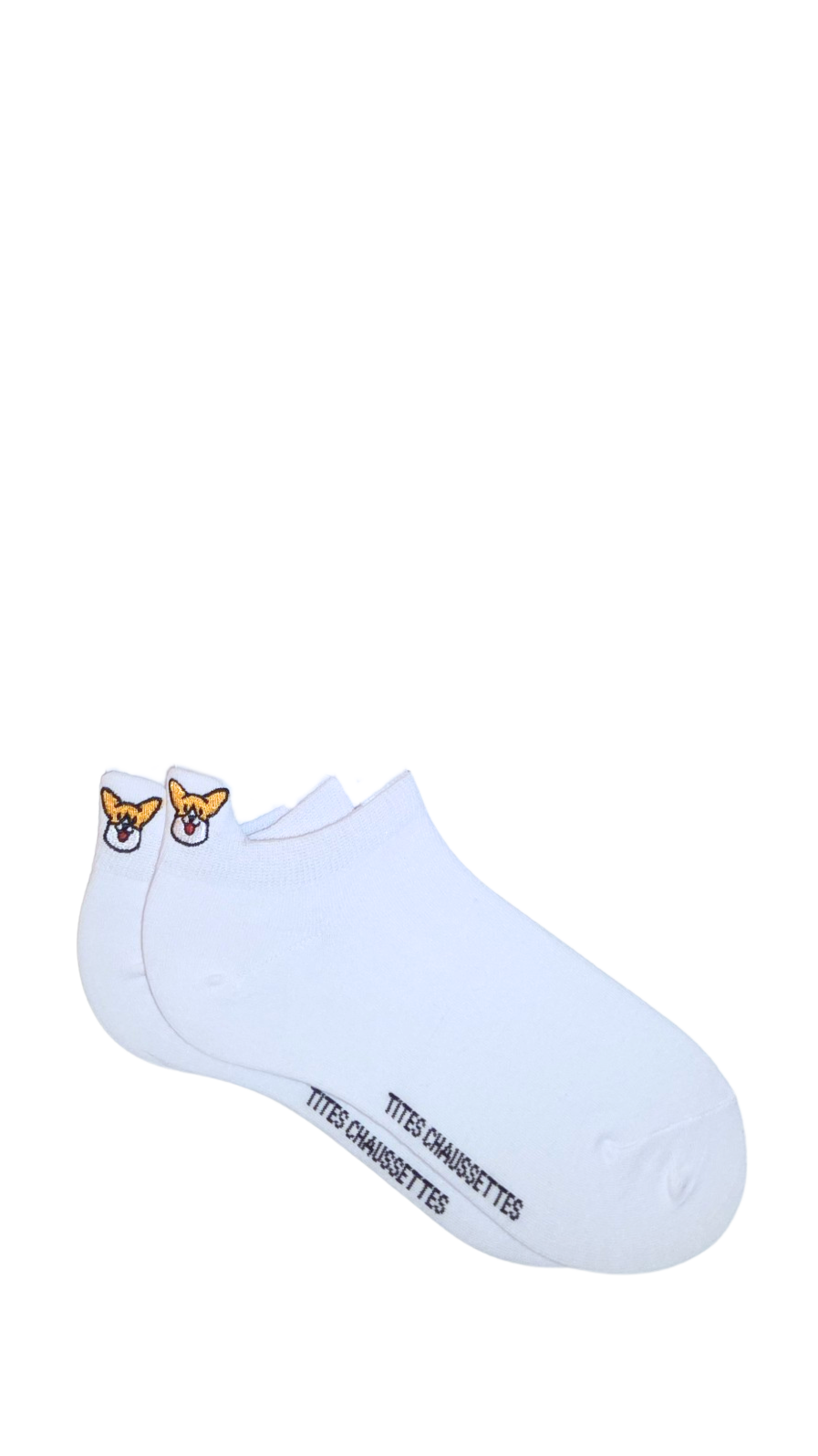 Socquettes femme - blanc et tête de chien corgi