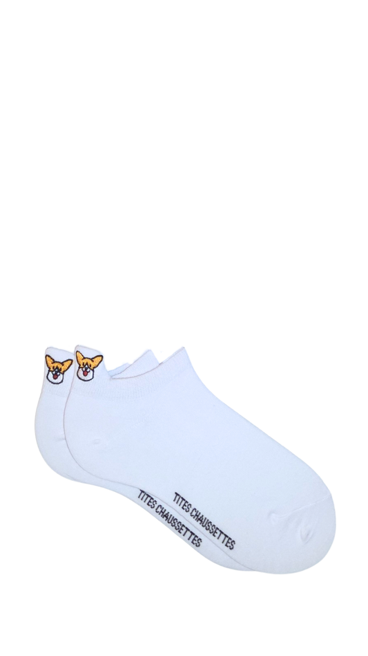 Socquettes à languette chien - blanc corgi