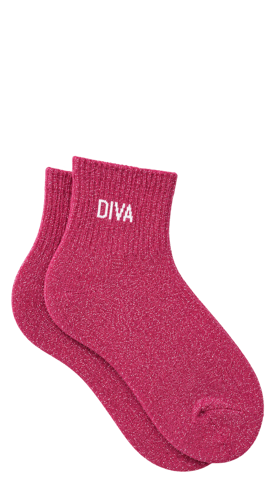 Chaussettes courtes à paillettes avec message "Diva" couleur fuschia