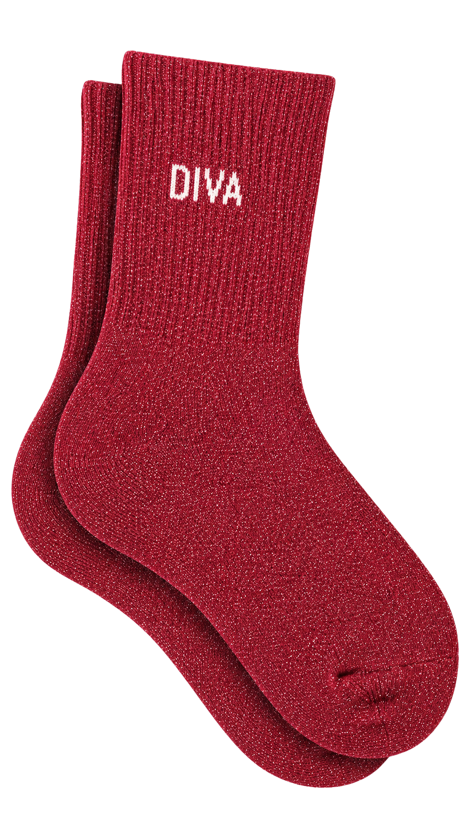 Chaussettes à paillettes avec message "diva" couleur rouge