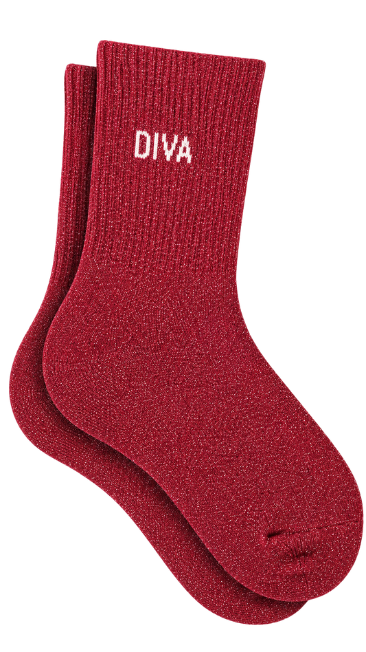 Chaussettes à paillettes avec message "diva" couleur rouge