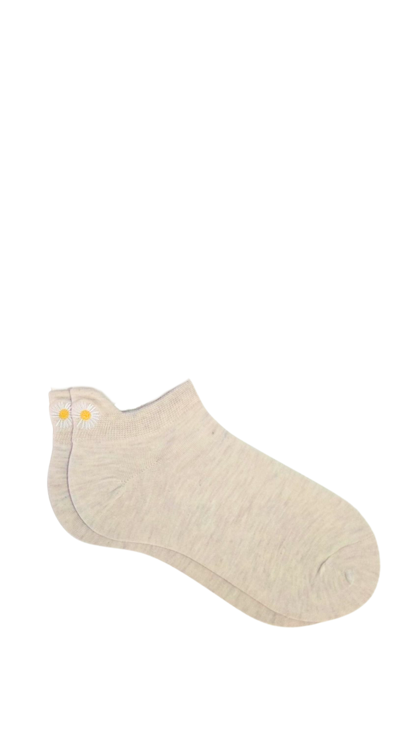 Socquettes à languette fleur - beige