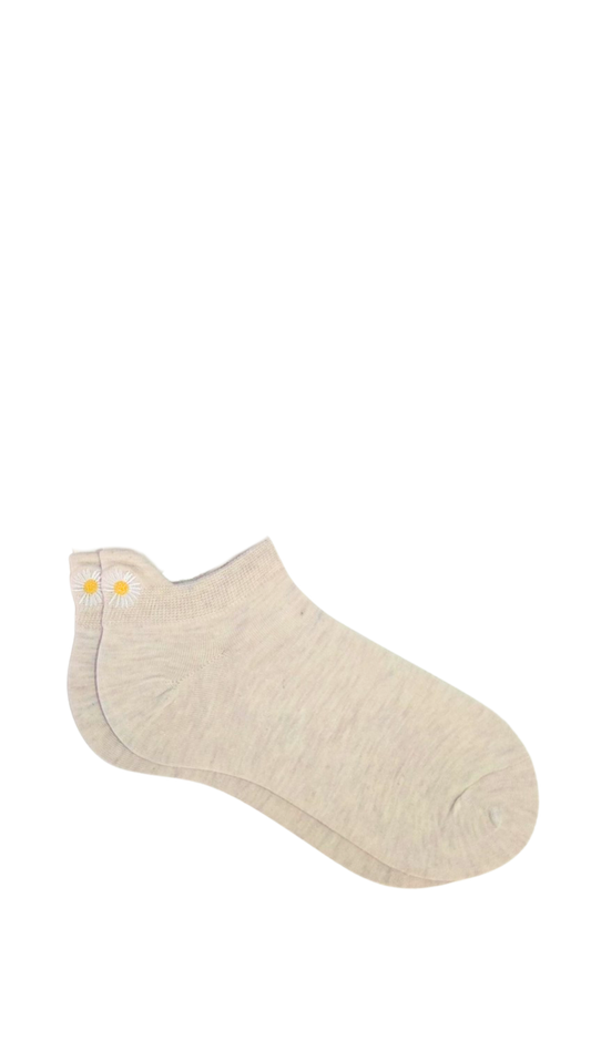 Socquettes à languette fleur - beige