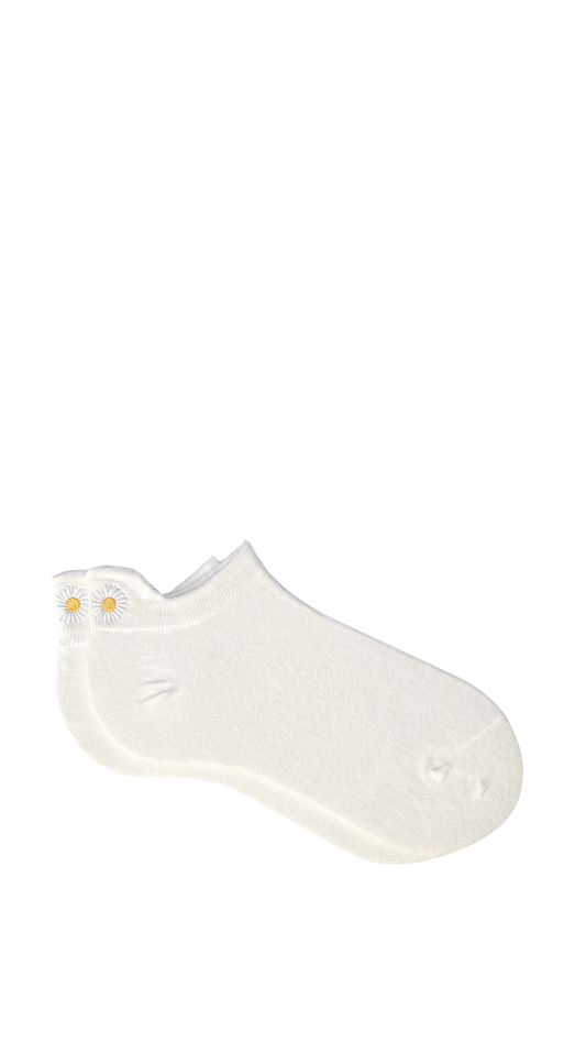 Socquettes à languette fleur - blanc