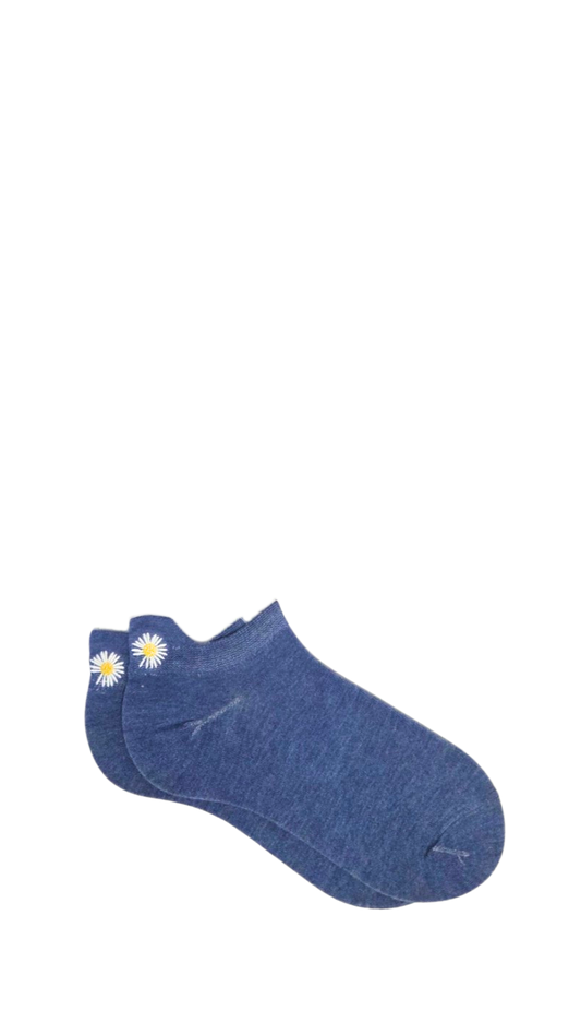 Socquettes à languette fleur - bleu