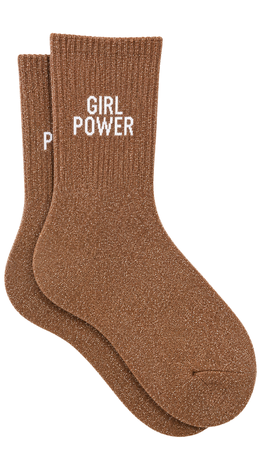 Chaussettes à paillettes avec message "Girl power" couleur rose gold