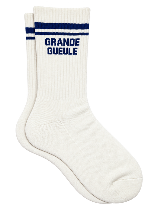 Chaussette homme - message 'GRANDE GUEULE' marine sur fond écru