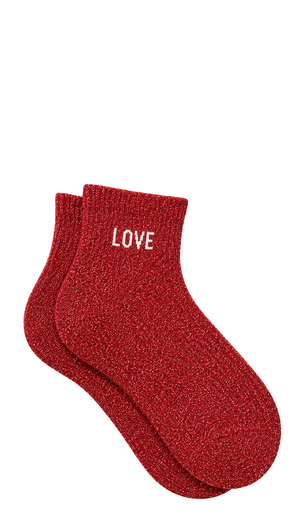 Chaussettes courtes à paillettes avec message "Love" couleur rouge