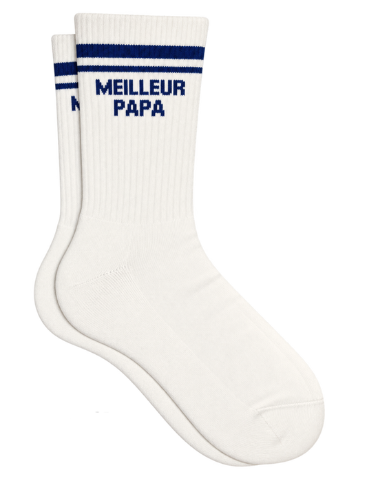 Chaussette homme - message 'MEILLEUR PAPA' marine sur fond écru