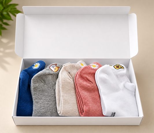 Pack de 5 Socquettes femme - marguerites, chien et chat