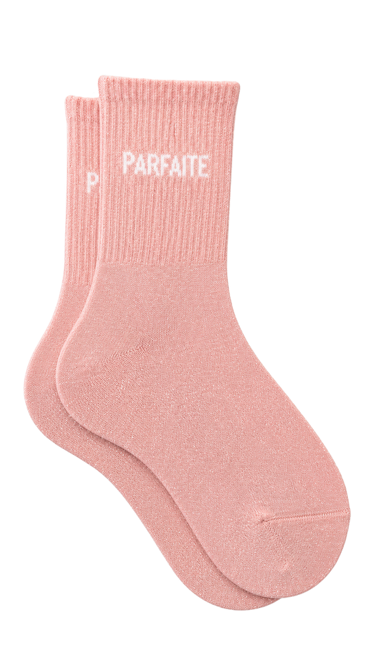Chaussettes à paillettes avec message "Parfaite" couleur rose