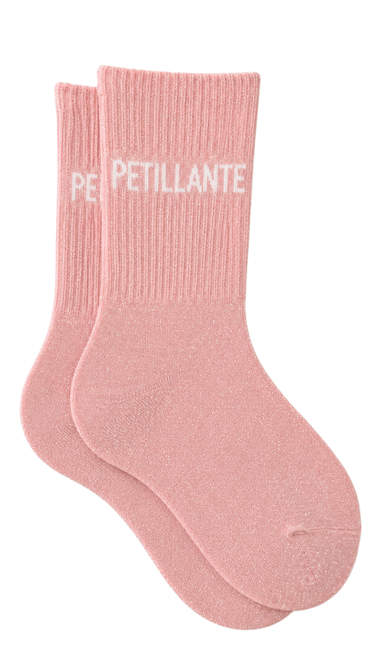 Chaussettes à paillettes avec message "Pétillante" couleur rose