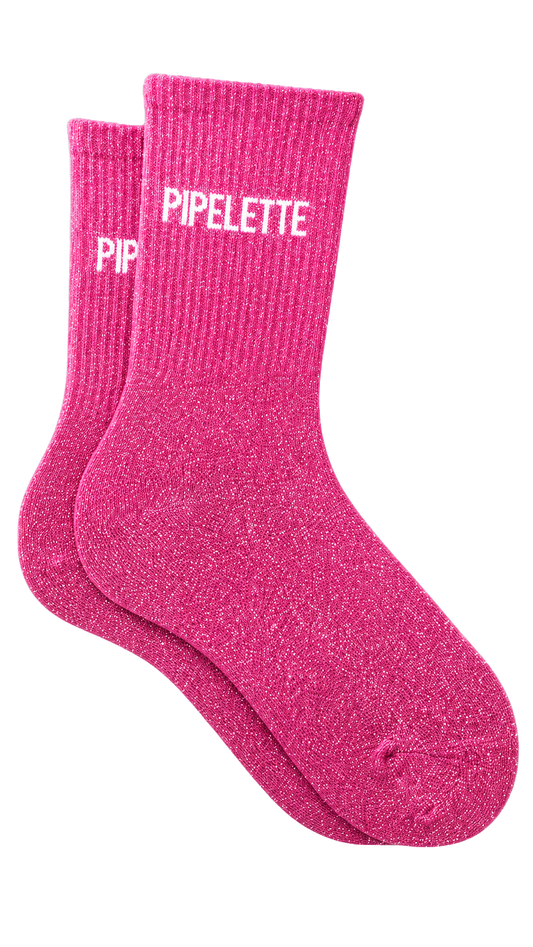 Chaussette à paillettes avec message "Pipelette"