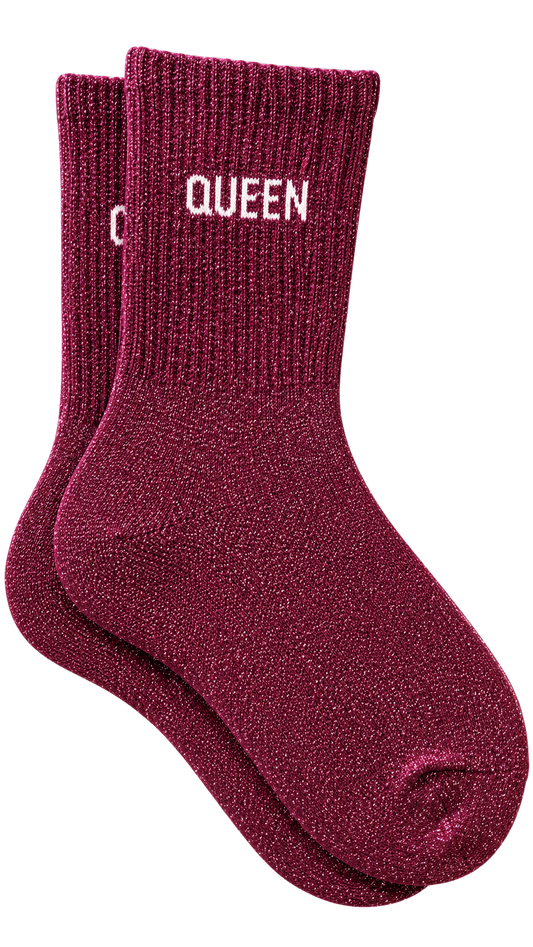 Chaussette à paillettes avec message "Queen" - grenat